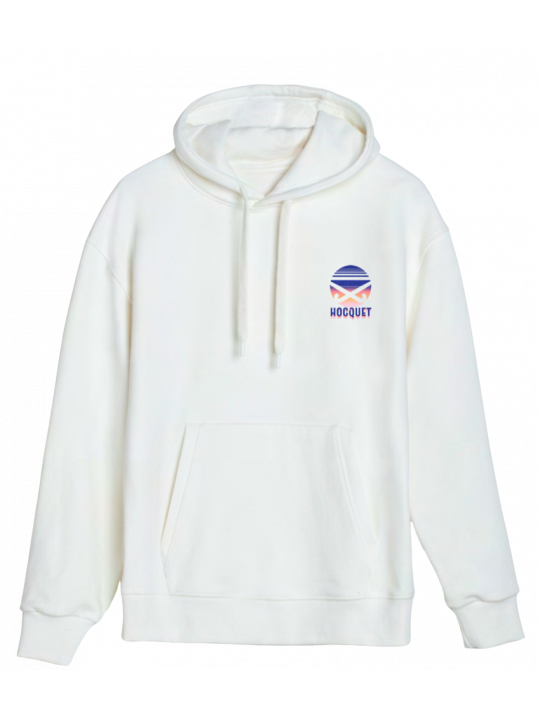 Hoodie coton bio blanc logo hockey sur gazon HOCQUET