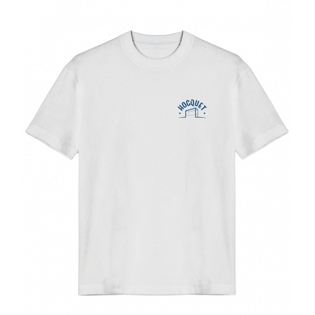 T-shirt blanc en coton bio « Goal » avec illustration de but de hockey sur gazon – modèle Hocquet coupe classique