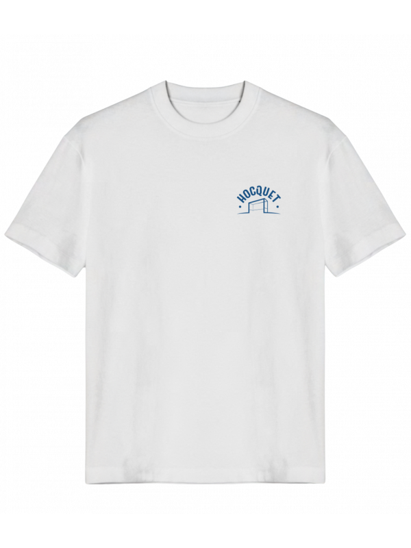 T-shirt blanc en coton bio « Goal » avec illustration de but de hockey sur gazon – modèle Hocquet coupe classique