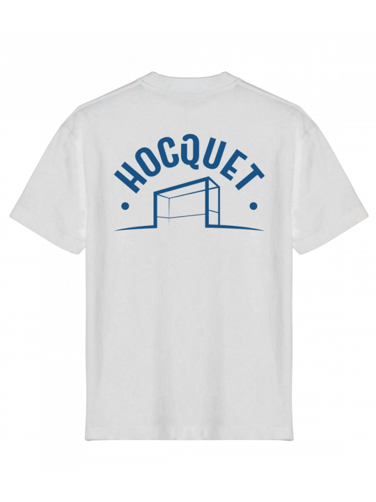 T-shirt blanc en coton bio « Goal » avec illustration de but de hockey sur gazon – modèle Hocquet coupe classique