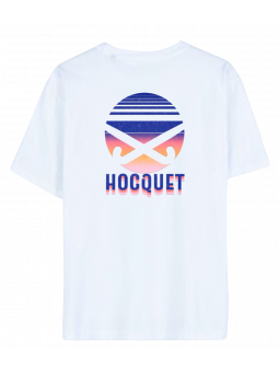 T-shirt unisexe "Night" de la marque Hocquet avec imprimé rétro hockey dans le dos, coupe relaxed, en coton doux blanc.