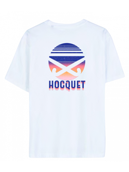 Unisex T-shirt "Night" van wit biologisch katoen met retro hockey DTF-print op de rug – relaxed fit van Hocquet Unisex T-shirt "Night" van wit biologisch katoen met retro hockey DTF-print op de rug – relaxed fit van Hocquet
