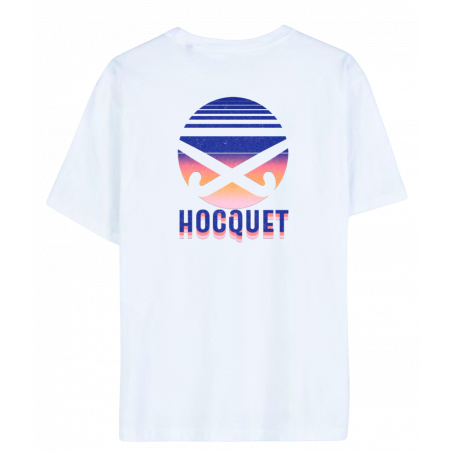 T-shirt unisexe "Night" de la marque Hocquet avec imprimé rétro hockey dans le dos, coupe relaxed, en coton doux blanc.