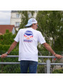 Unisex T-Shirt „Night“ aus weißer Baumwolle mit Retro-Hockey-Sunset-Print auf dem Rücken – Relaxed Fit von Hocquet Unisex T-Shirt „Night“ aus weißer Baumwolle mit Retro-Hockey-Sunset-Print auf dem Rücken – Relaxed Fit von Hocquet
