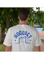 Cremefarbenes HOCQUET-T-Shirt mit großem Hockeytor-Motiv auf dem Rücken.